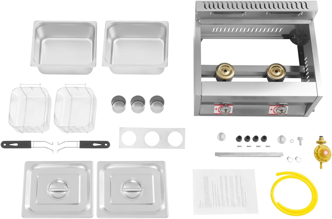 Doppel-Gasfritteuse mit 2 Körben, Temperaturbereich 50-380 °C | Propan-Fritteuse aus Edelstahl, Gewe
