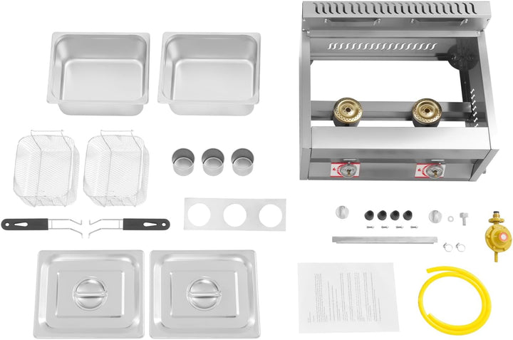 Doppel-Gasfritteuse mit 2 Körben, Temperaturbereich 50-380 °C | Propan-Fritteuse aus Edelstahl, Gewe