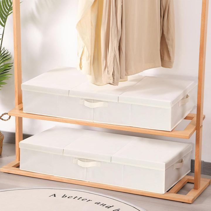 YheenLf 2 Stück Unterbettkommoden, Aufbewahrungsbox mit Deckel, Faltbare Aufbewahrungstasche, Stoffb