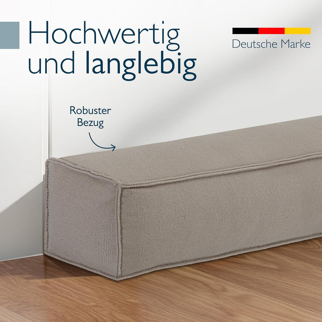 Beautissu Zugluftstopper für Türen 100cm – Wärmeschutz & Kälteschutz Türluftstopper Hellgrau – Stoff