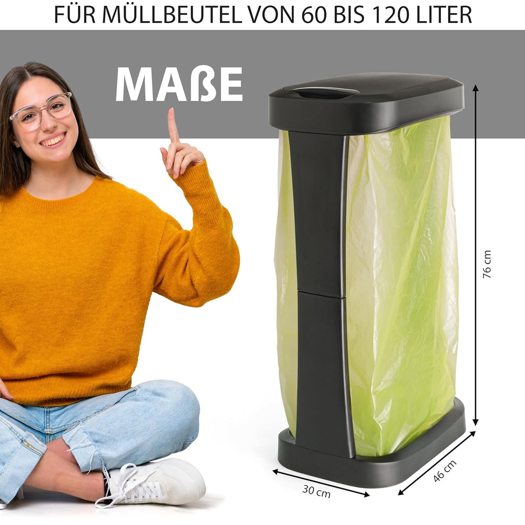 Hausfelder Müllsackständer mit Deckel 120l, Gelber Sack Ständer Doppelt/2er, Müllsackhalter für Müll