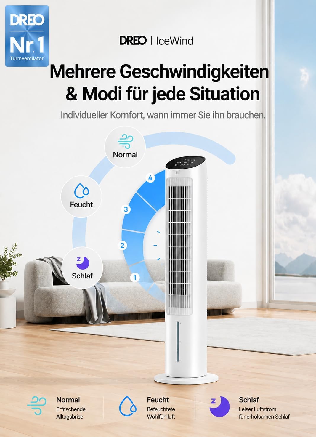 Dreo Turmventilator mit Kühlung leise, Ventilator mit Wasserkühlung, 40-Zoll Luftkühler, Verdunstung