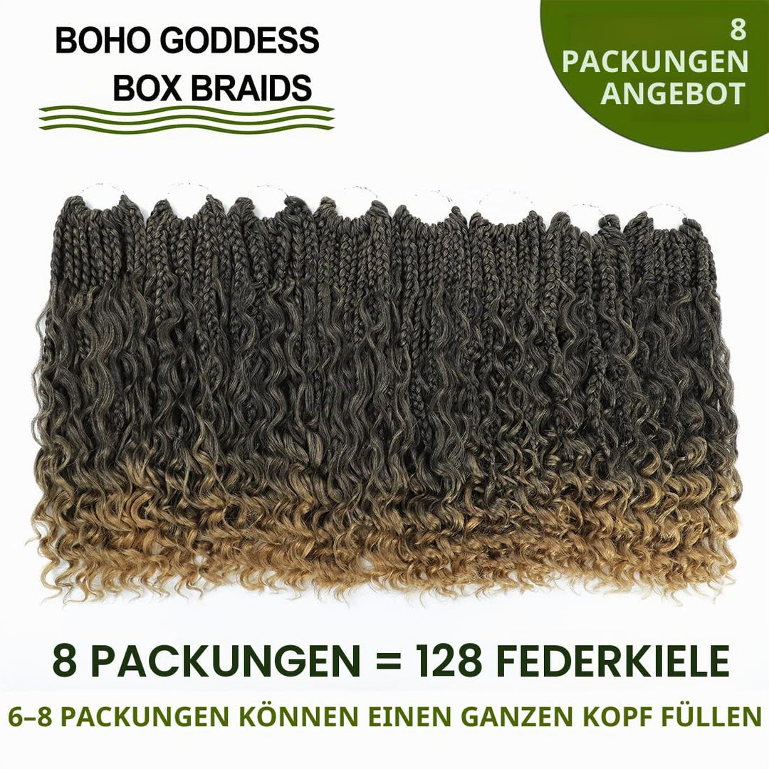 Crochet Box Braids Curly Hair Extensions 14Zoll Goddess Bohemian Hippie Synthetic Curly Ends (1B/27)