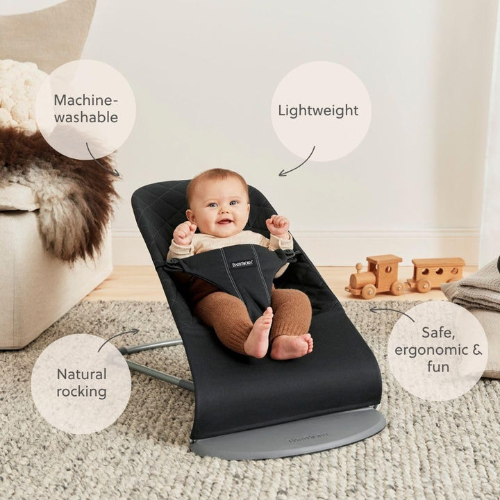 BabyBjörn Babywippe Bliss, Gewebt, Klassische Steppung, Schwarz Schwarz Gewebt, Klassische Steppung,