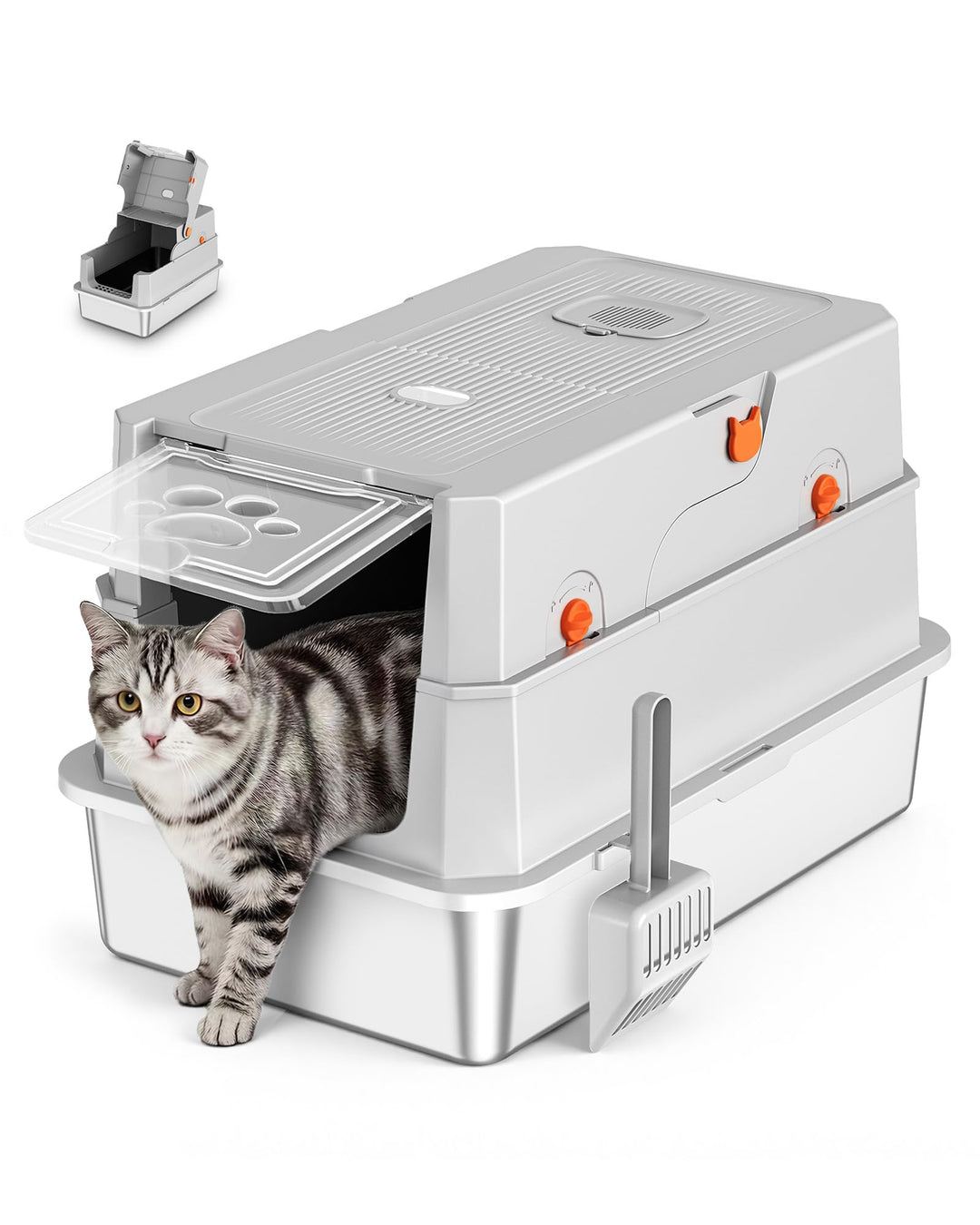 Katzenklo Edelstahl mit Deckel, Katzentoilette Gross XXL mit Schaufel, Vollständig Geschlossenes Kat