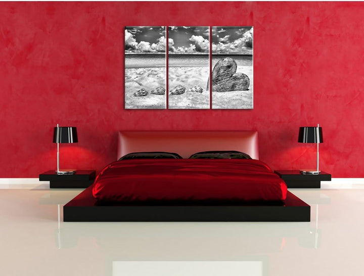 Pixxprint Sandstrand mit Muscheln als Leinwandbild/Grösse: 3 Teilig (120x80) / Wandbild/Kunstdruck/f
