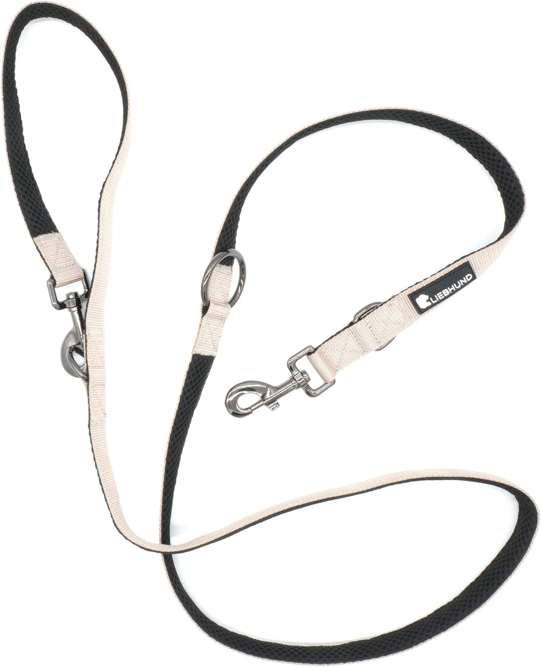 ComfortLine mit Mesh Gewebe 2m, 2,5cm Hundeleine verstellbar in beige für mittelgrosse bis grosse Hu