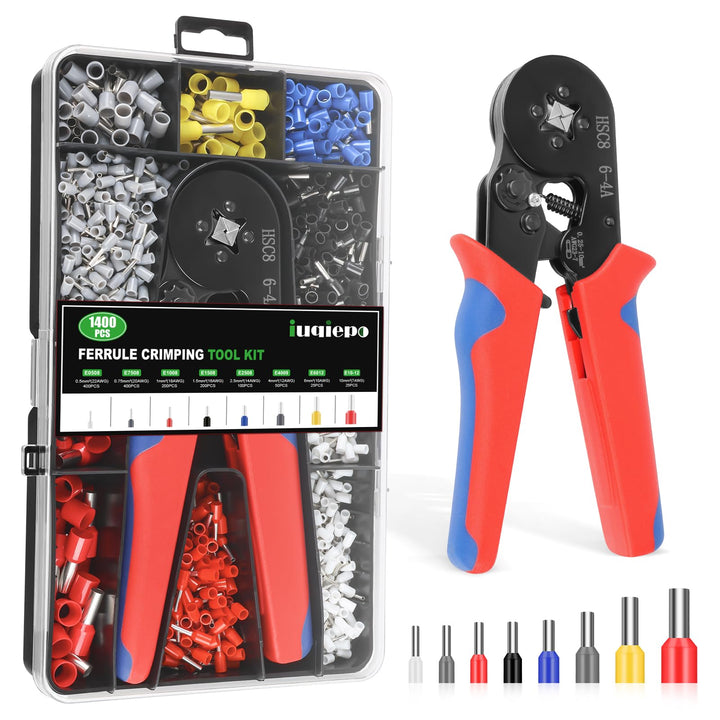 Aderendhülsen Set mit 1400 Stück, Crimpzange Set, für 0,25-10 mm² Aderendhülsen, Aderendhülsenzange