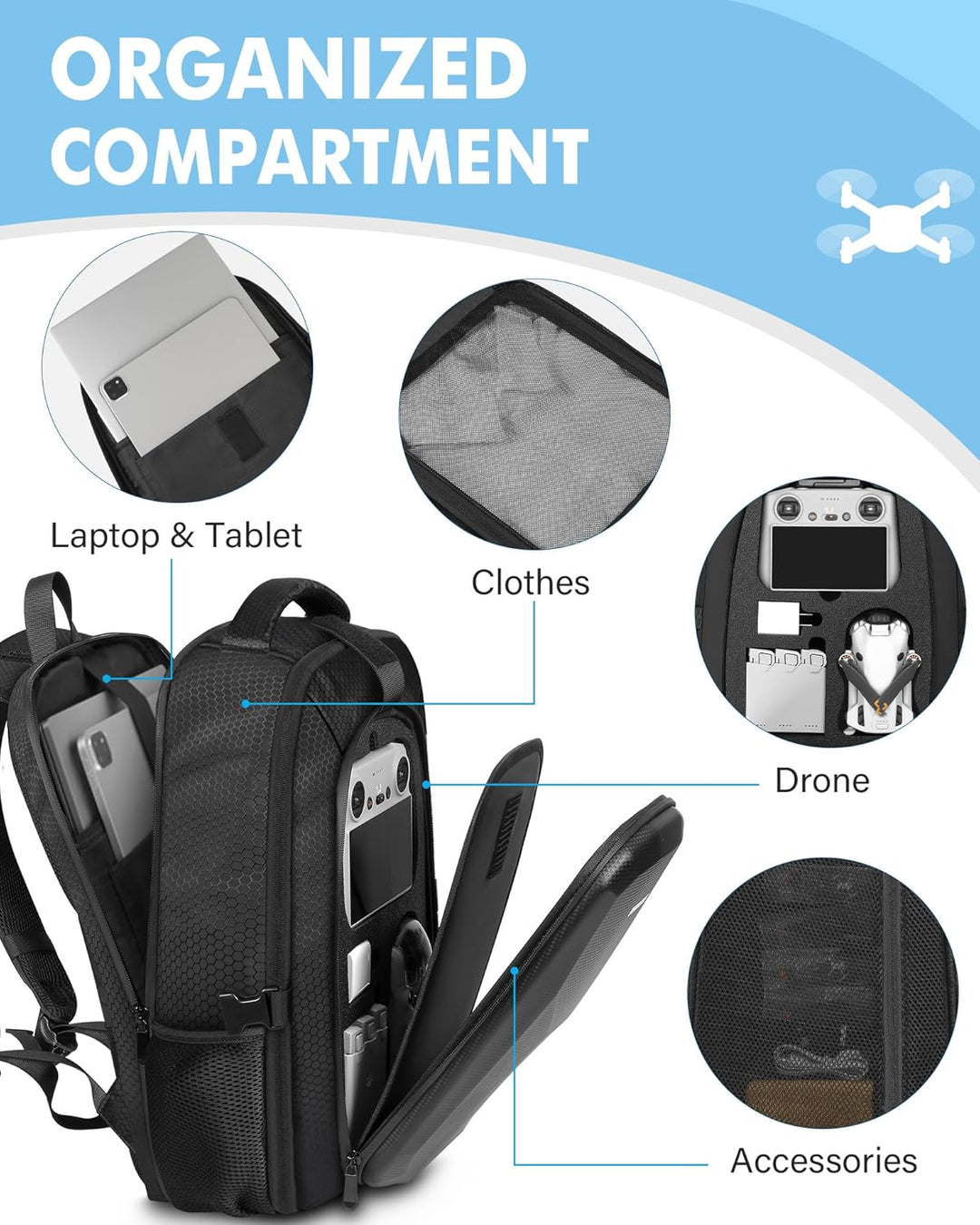 DJI Mini 4 Pro Case Waterproof Hard Carrying Case Travel Drone Bag Backpack For Fly More Combo Acces