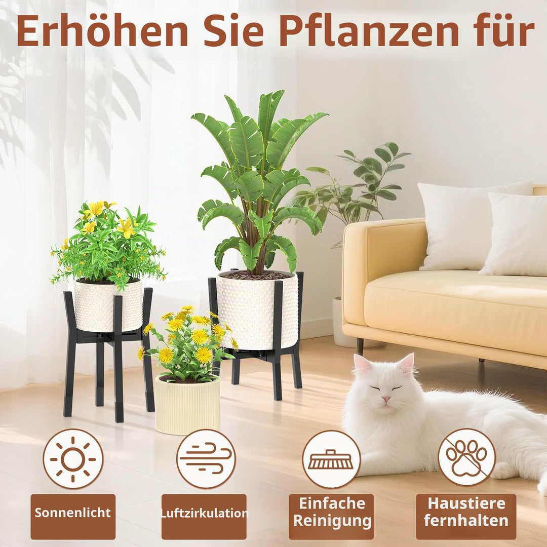 VASZOLA Schwarzer verstellbarer Pflanzenständer für einzelne grosse Pflanzgefässe im Innen und Ausse