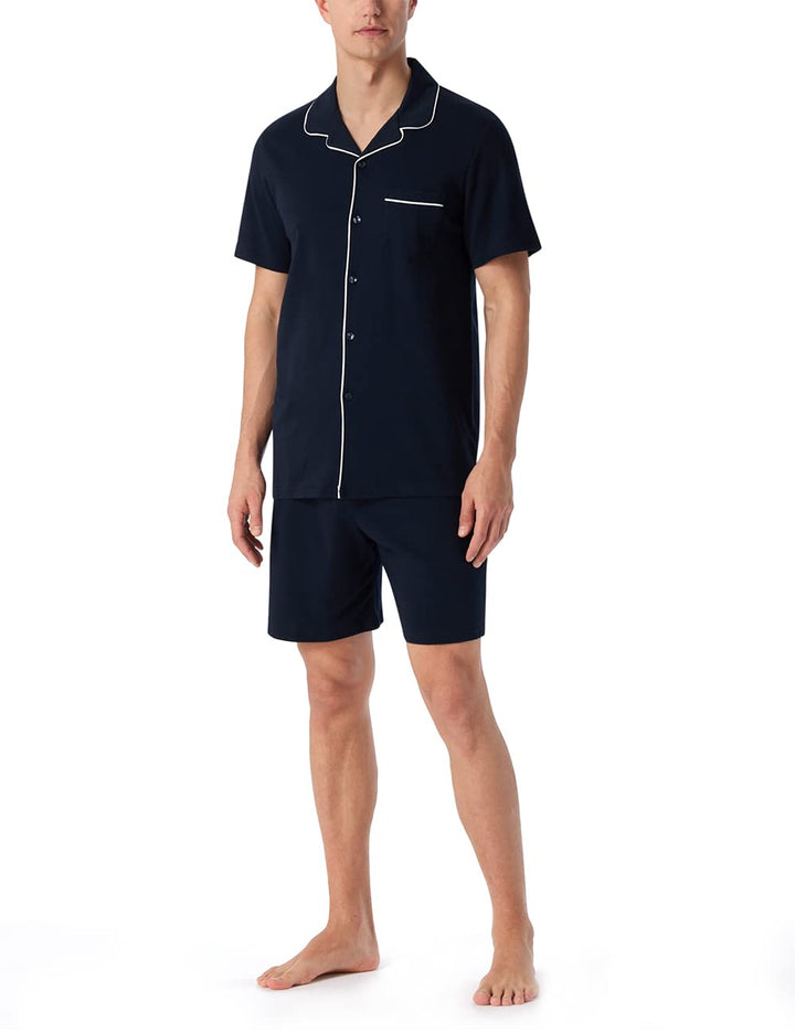 Schiesser Herren Schlafanzug kurz mit Knöpfen wärmere Baumwolle - Fein Interlock, 48