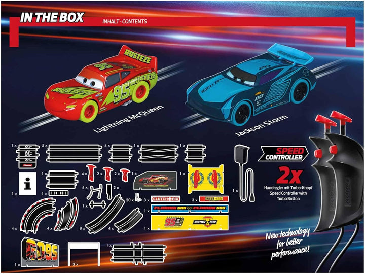Carrera - 20062559 - Disney Cars Glow Racers I Klassische Rennbahn mit Disney-Farben I 24 Meter Stre