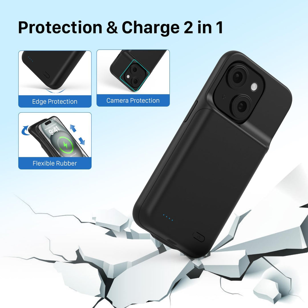 TQTHL Akkuhülle für iPhone 15 Plus, [ 6800mAh ] Zusatzakku Ladehülle Akku hülle Handyhülle,wiederauf