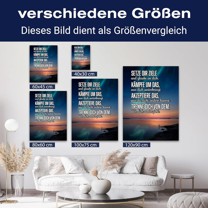 wandmotiv24 Motivations Motiv als Leinwandbild, 80x60cm, Hochformat, Motivation, setze dir Ziele, Me