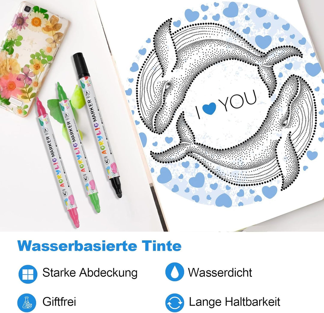 KEMYR 100 Farben Acrylstifte Set mit Doppelspitze, Acrylmarker Wasserfeste für Steine, Holz, Glas &
