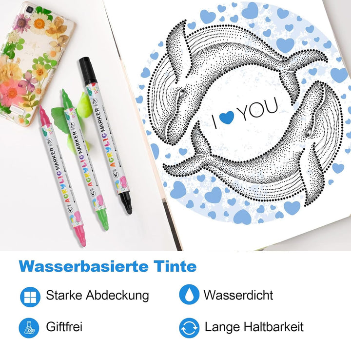 KEMYR 100 Farben Acrylstifte Set mit Doppelspitze, Acrylmarker Wasserfeste für Steine, Holz, Glas &