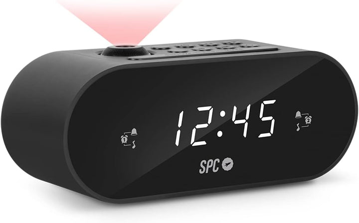 SPC Frodi Max - Kompakter Radiowecker mit einstellbarem Zeitprojektor, grosser Schlummer-/Schlaftast