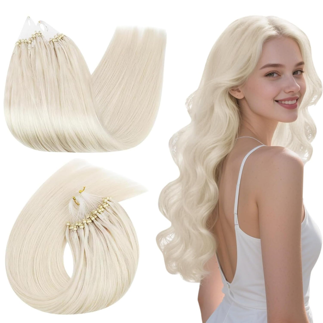 Ugeat Micro Loop Extensions Echthaar 35cm #60A Blondes Mciro Links Echtes Menschliches Haar 50 Gramm