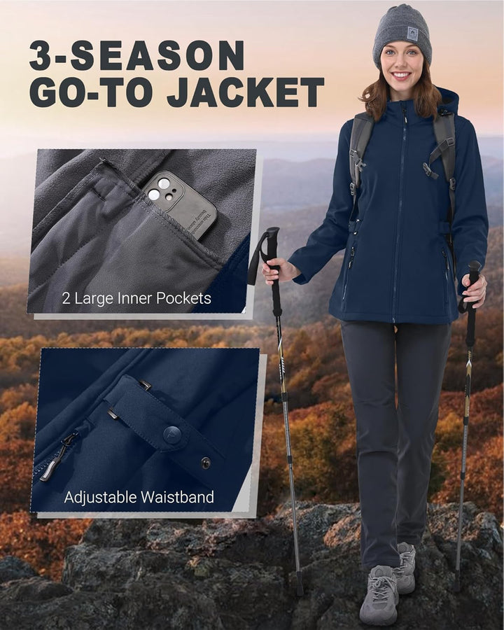 Outdoor Ventures Damen Softshelljacke Kurze Gefütterte Funktionsjacke Wasserdichte Übergangsjacke mi