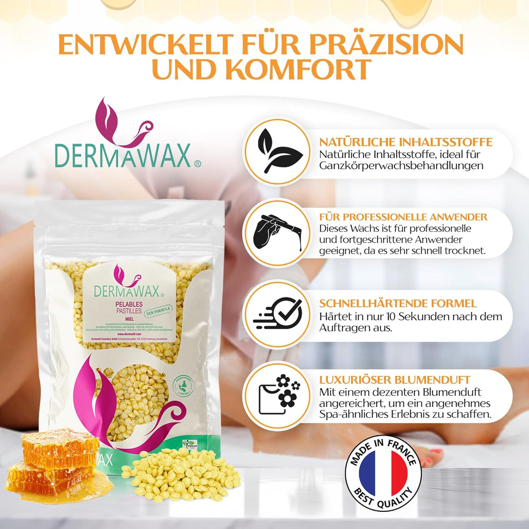 Dermawax Natural Honig Wachsperlen 1 kg – Premium Filmwachs für Enthaarung ohne Wachsstreifen, Brazi