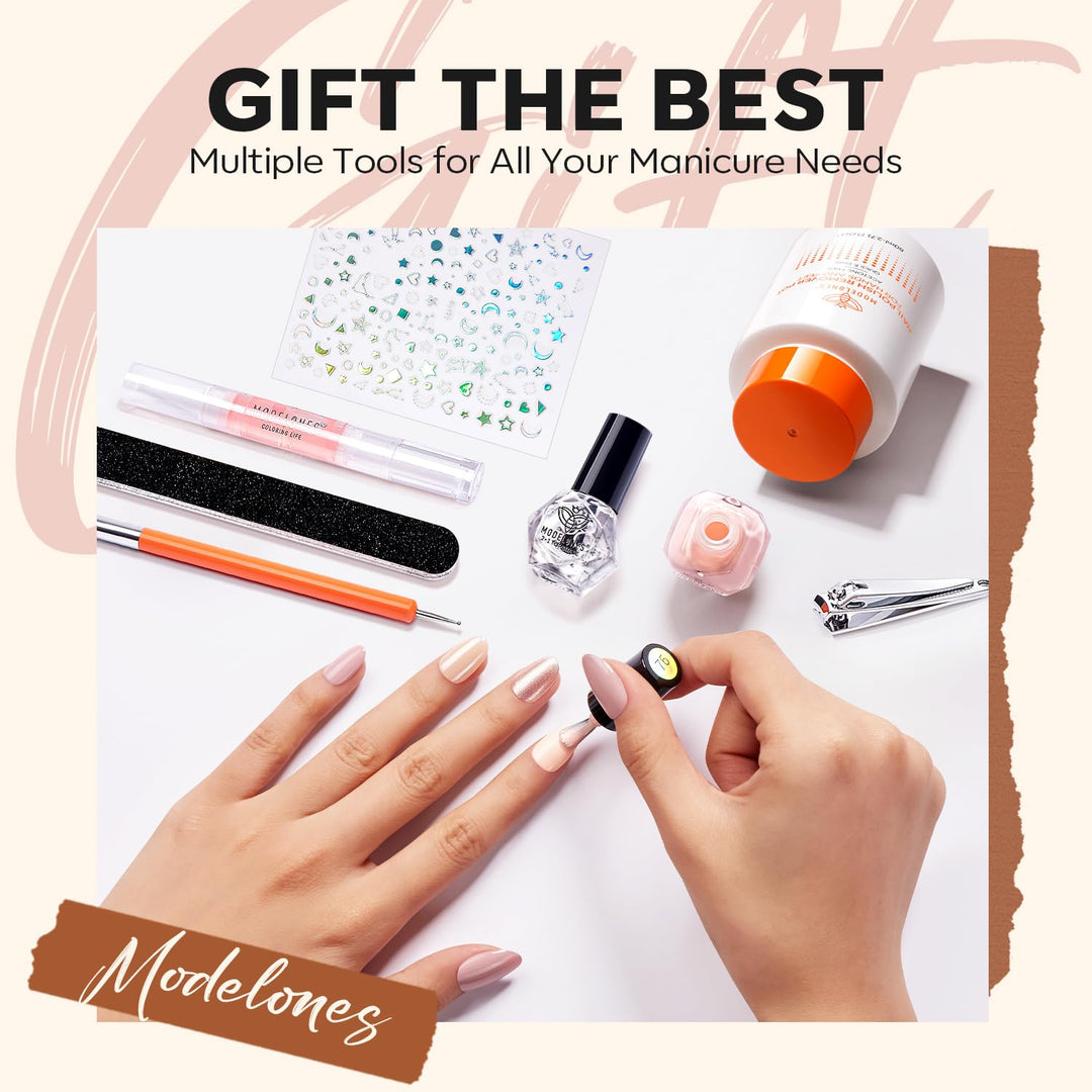 MODELONES Komplettes Nagellack Set, Nagellack Schnelltrocknend Herbst Braun Glitter Nude Rosa mit Ba