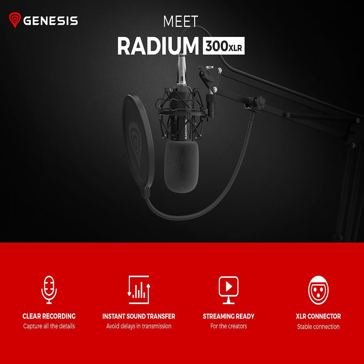 Genesis Radium 300 XLR Studio-Kondensatormikrofon-Set – Inkl. Gelenkarm, Pop-Filter, Mikrofonspinne