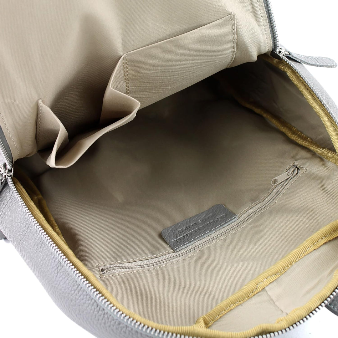 modamoda de - T138 - ital Damen Rucksacktasche aus Leder Taupe, Taupe