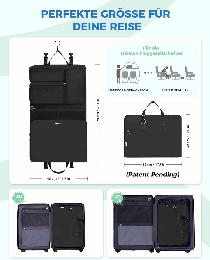 WANDF 6-in-1 Packing Cubes Koffer Organizer mit 360°-Aufhängehaken, Wasserabweisende Packwürfel Komp