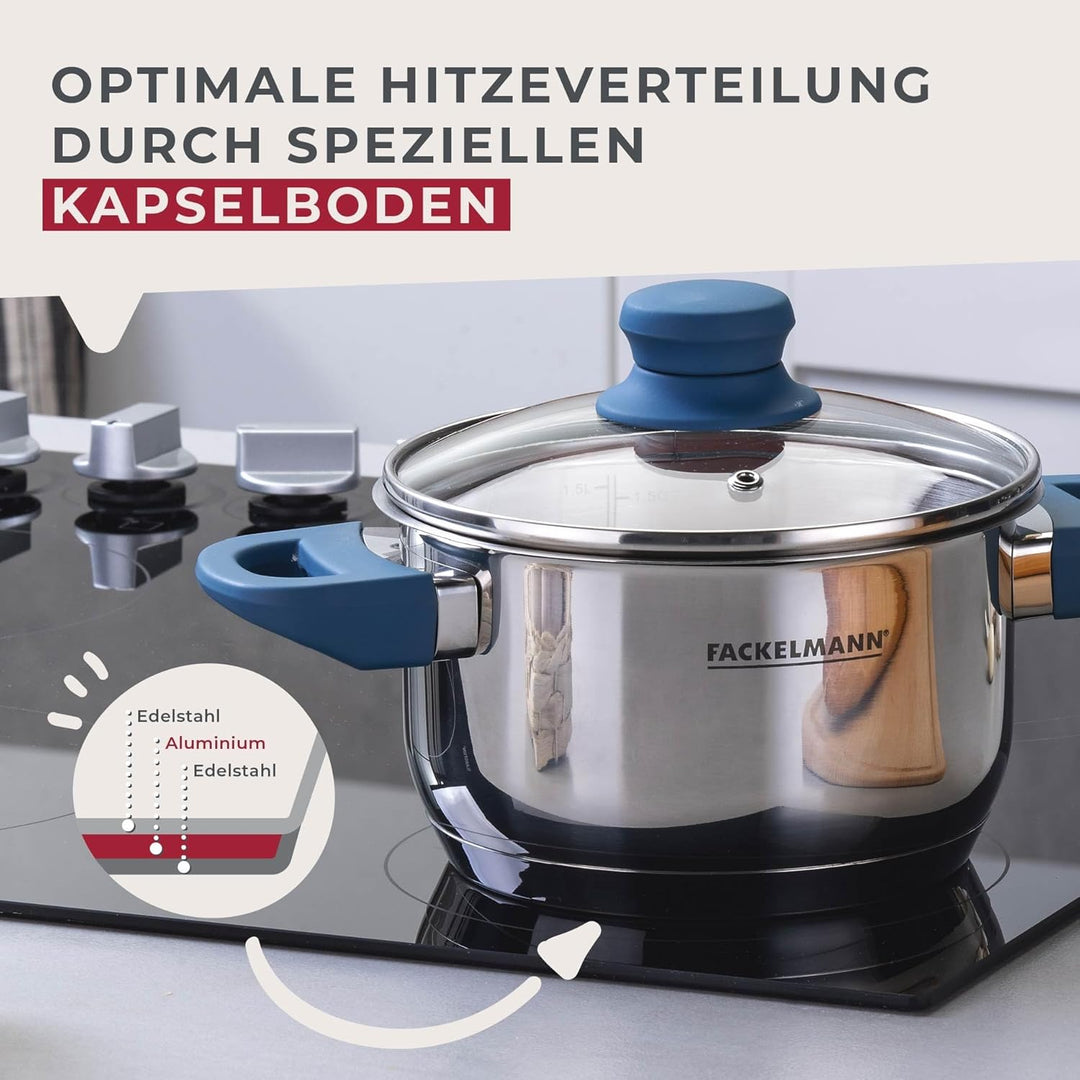 Fackelmann Kochtopf Essential Ø 16 cm, Edelstahl, mit ergonomischen Bakelit-Griffen, für alle Herdar