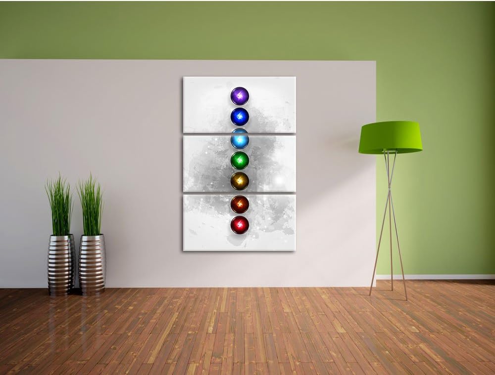 Pixxprint Chakra Eneregieelemente des Körpers B&W Detail 3-Teiler Leinwandbild 120x80 Bild auf Leinw