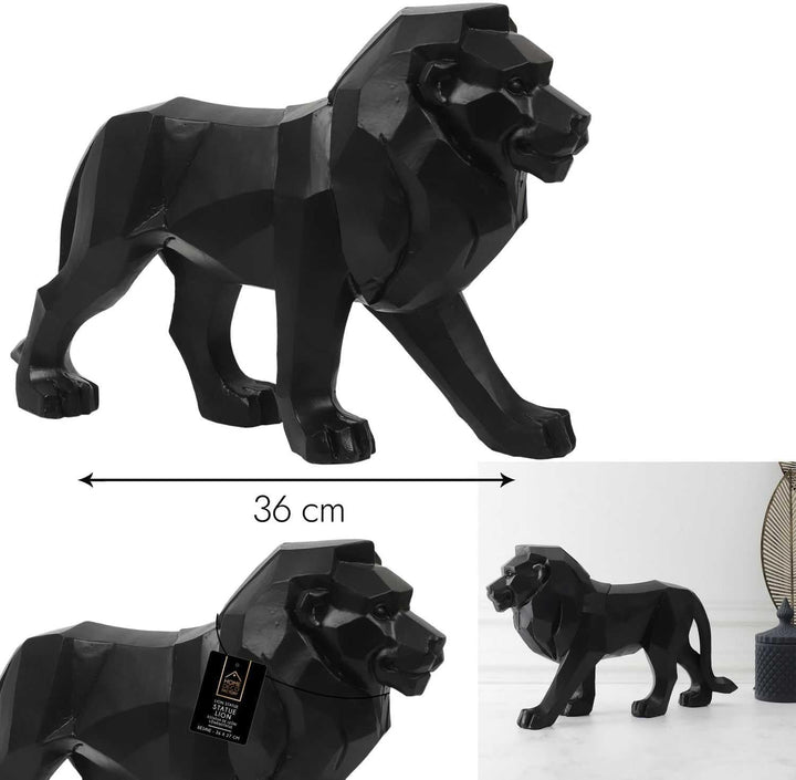 HOME DECO FACTORY, HD1338, Black Origami Lion - Decorative Polyresin Statue - Modern and Elegant Des