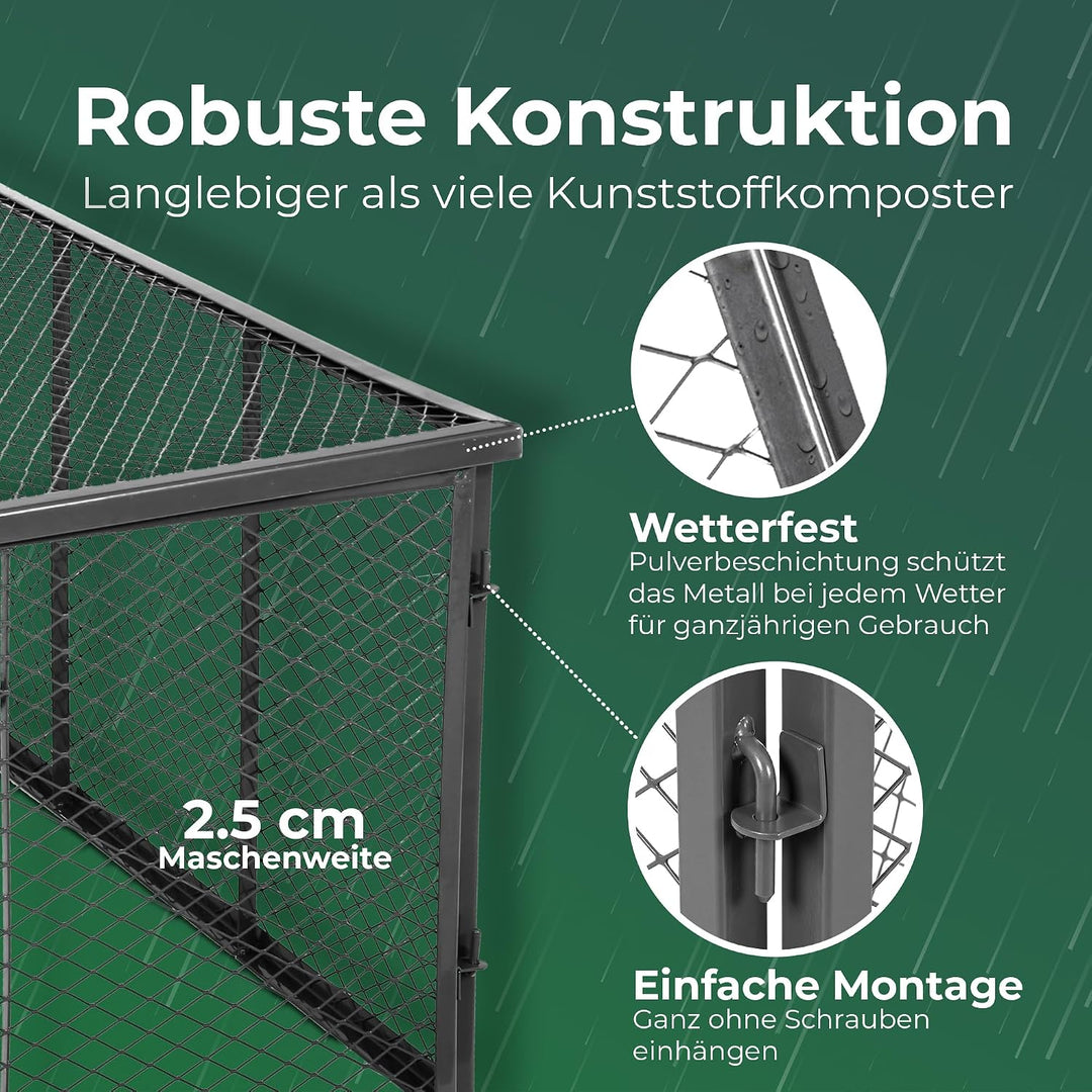 Novatool 2X Garten-Komposter Metall 500L+1000L, mit erweiterbarem Stecksytem, pulverbeschichteter Me