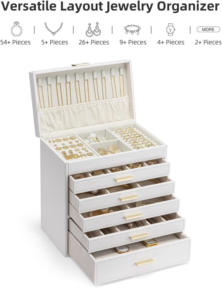 Vlando Modern Schmuckkasten Gross, Schmuckkästchen mit 6 Ebenen, Geräumige Schmuckschatulle Damen, f