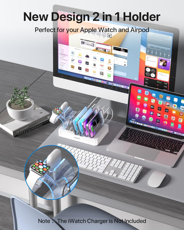 SooPii USB-Ladestation Organizer für mehrere Geräte, 6 Ports 50W Ladestation mit 6 Kabeln und aktual