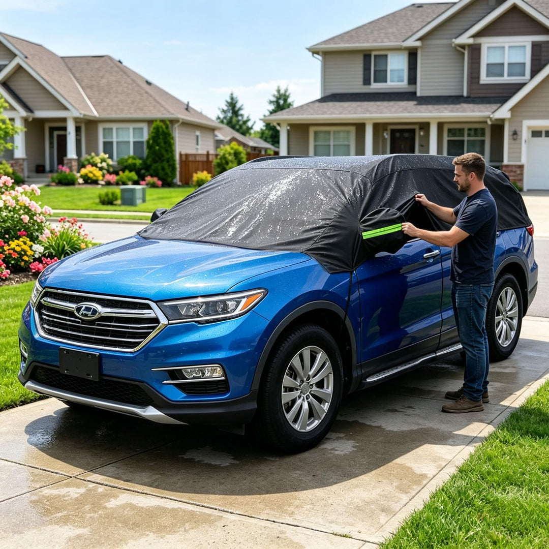 Auto Halbgarage Schwarz,Wasserdicht 210D Universal Halbgarage für SUV für Auto Allwetterschutz vor R