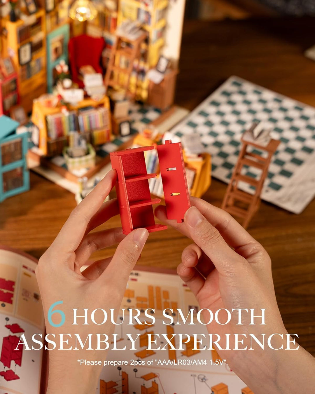 Rolife Miniatur Puppenhaus Kit DIY Holz Bibliothek Haus Modell für Mädchen und Jungen Kinder 14 15 1