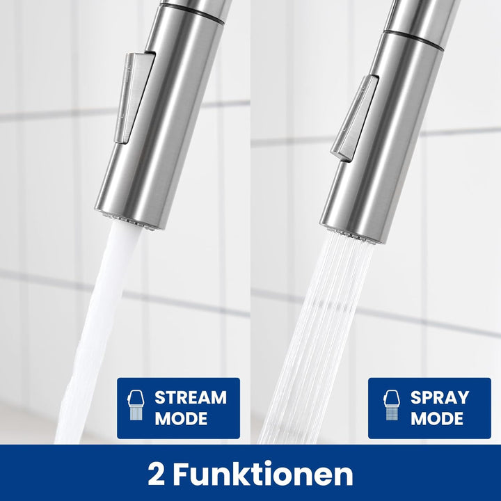 CECIPA Wasserhahn Küche, Mischbatterie Küche mit Hohem Bogen, Hochdruck Küchenarmatur mit Brause Aus