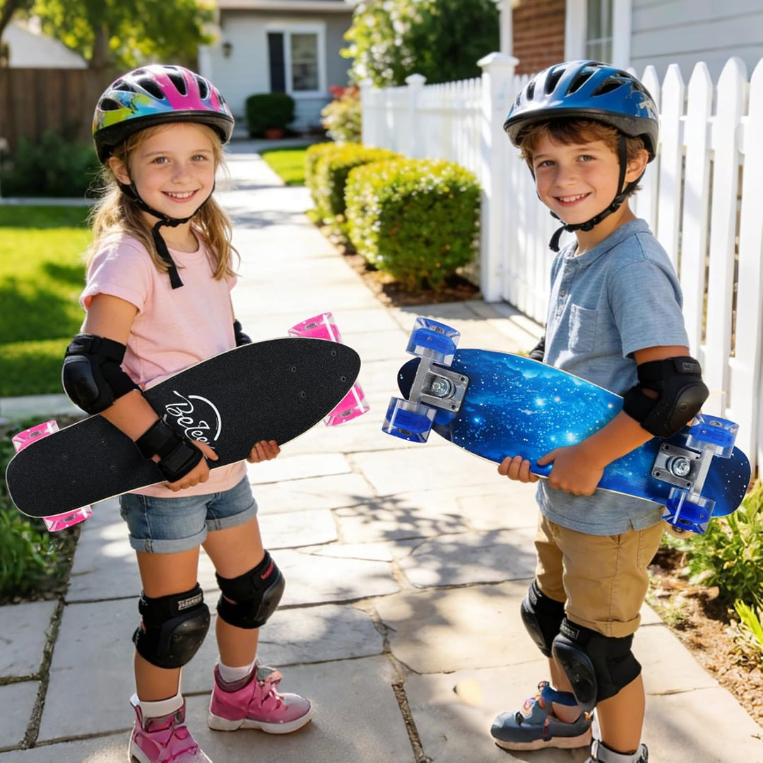 BELEEV Skateboard Komplette 22 Zoll Mini Cruiser Skateboard für Kinder Jugendliche Erwachsene, LED L