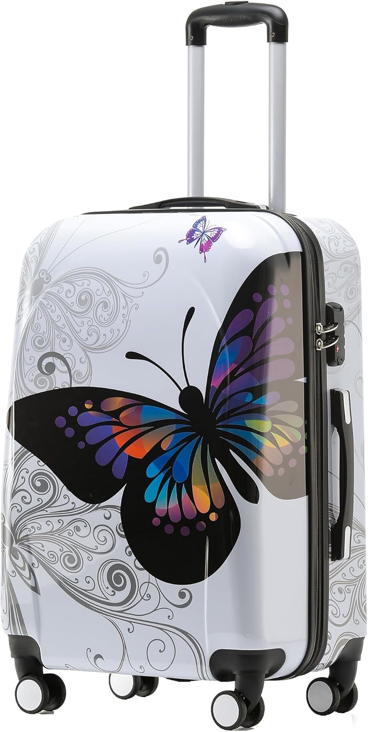 BEIBYE Butterfly 2060 4tlg Reisekoffer Trolley Hartschalen Kofferset (L-66cm+Beautycase) L-66cm + S