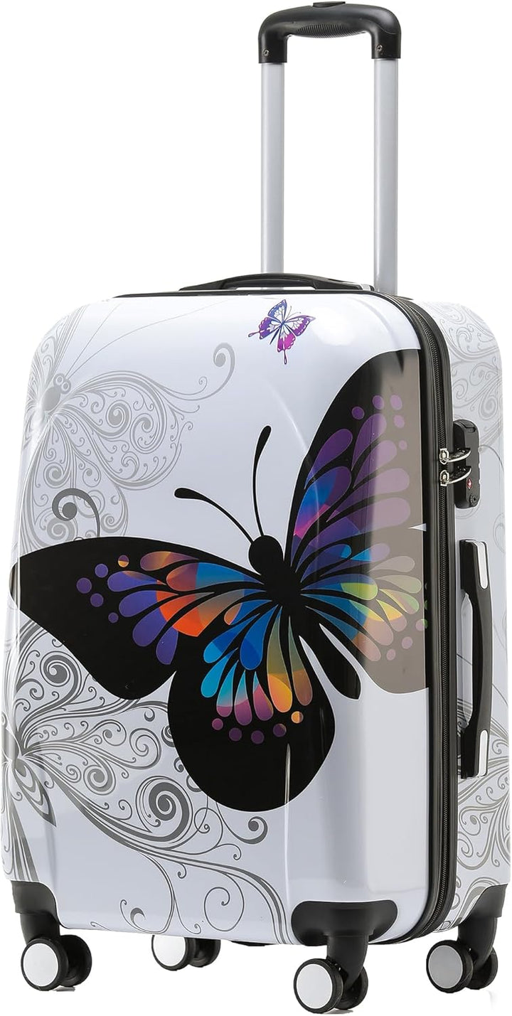BEIBYE Butterfly 2060 4tlg Reisekoffer Trolley Hartschalen Kofferset (L-66cm+Beautycase) L-66cm + S