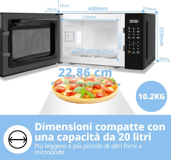 COMFEE' Digitale Mikrowelle, 700 W, 20 l, 6 voreingestellte Menüs, Express Cook, 11 Leistungsstufen,