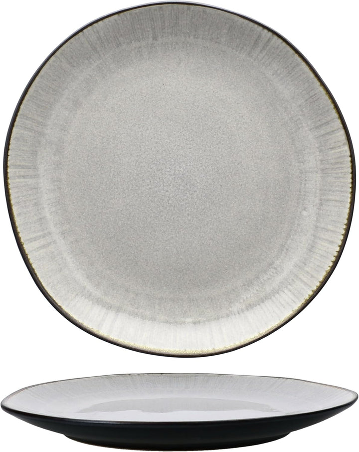 MamboCat 6er Set Reactive Glaze Dark Cement Kuchenteller I handgefertigte Steingut-Frühstücksteller