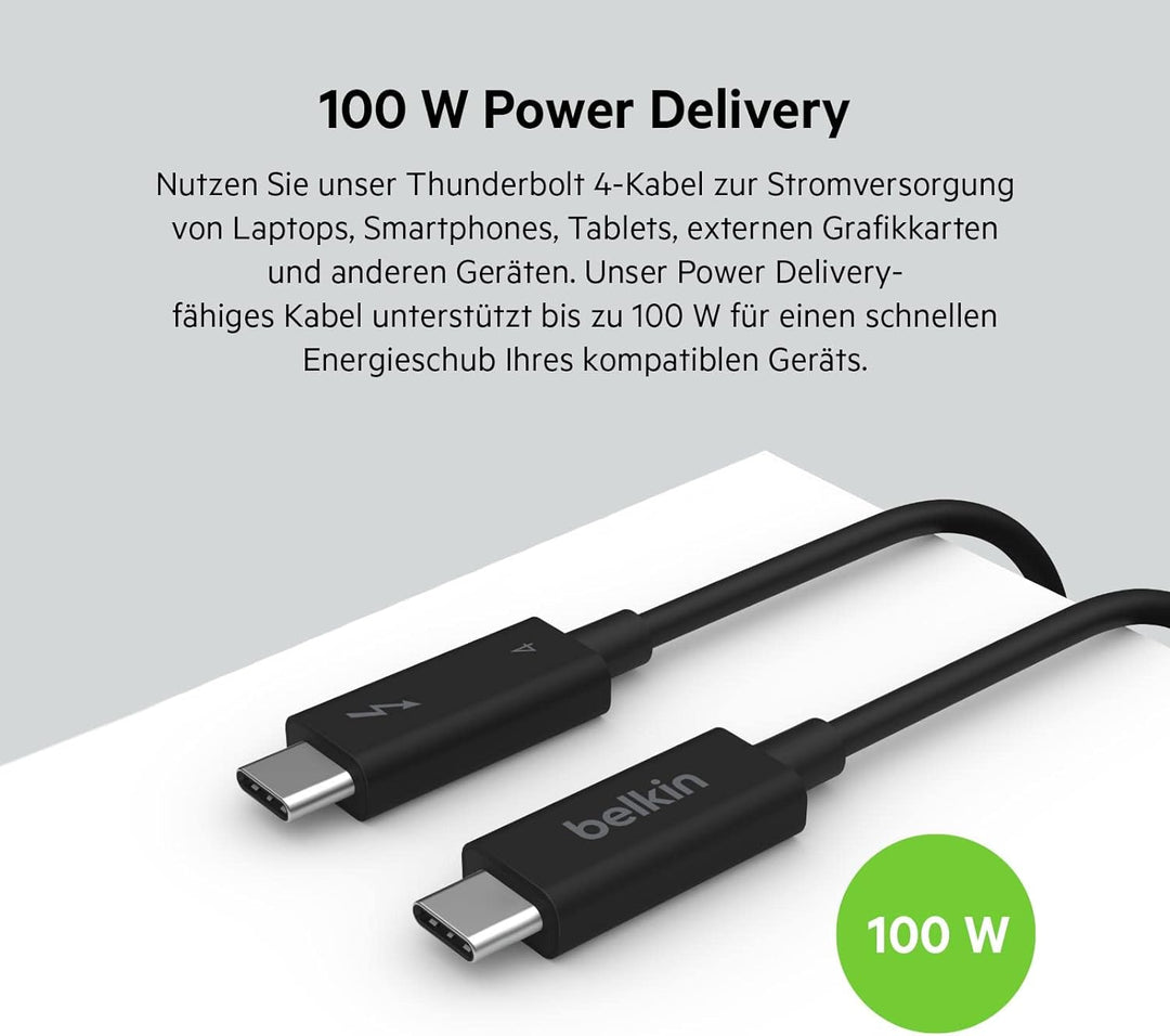 Belkin aktives Thunderbolt 4-Kabel, USB Type C-Verbindung mit 100W Power Delivery, PD-fähig, USB-4-k