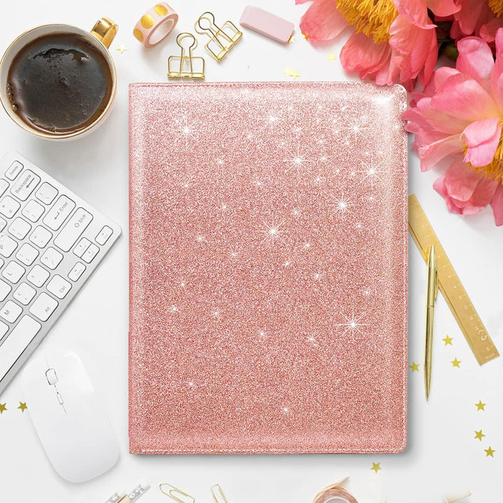 Padfolio/Resume-Portfolio-Ordner, glitzernd, rosa für Damen, WAVEYU niedliches rosa Padfolio-Einband
