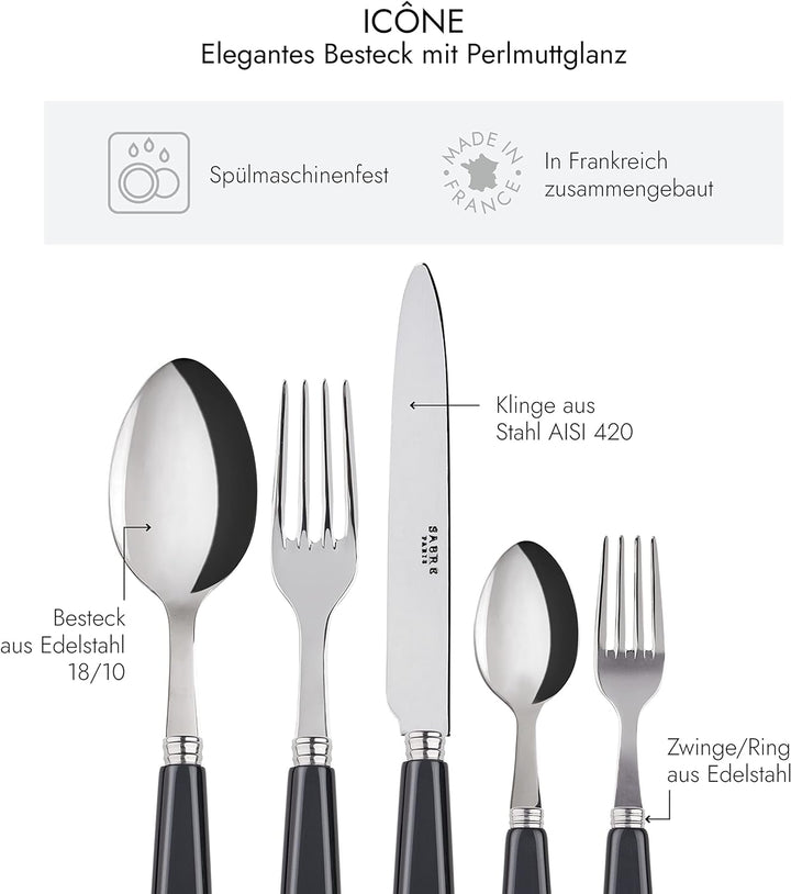 SABRE PARIS - Tafelbesteck, 5-teilig - Icon - Messer, Gabel, Esslöffel, Teelöffel & Kuchengabel - Ed