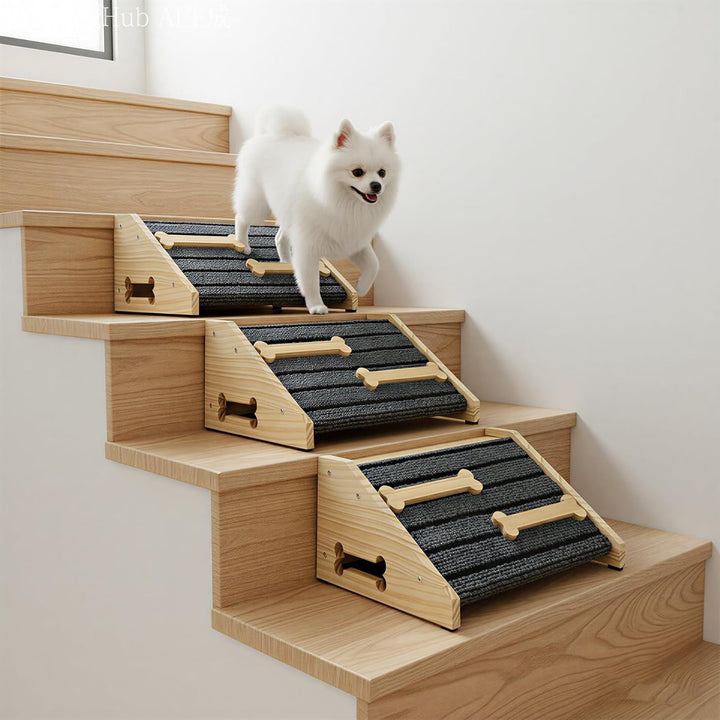 2 PCS Hundetreppe 25cm Innen Hunderampe für kleine Hunde Sofa Haustiertreppe aus Holz Hundekletterra