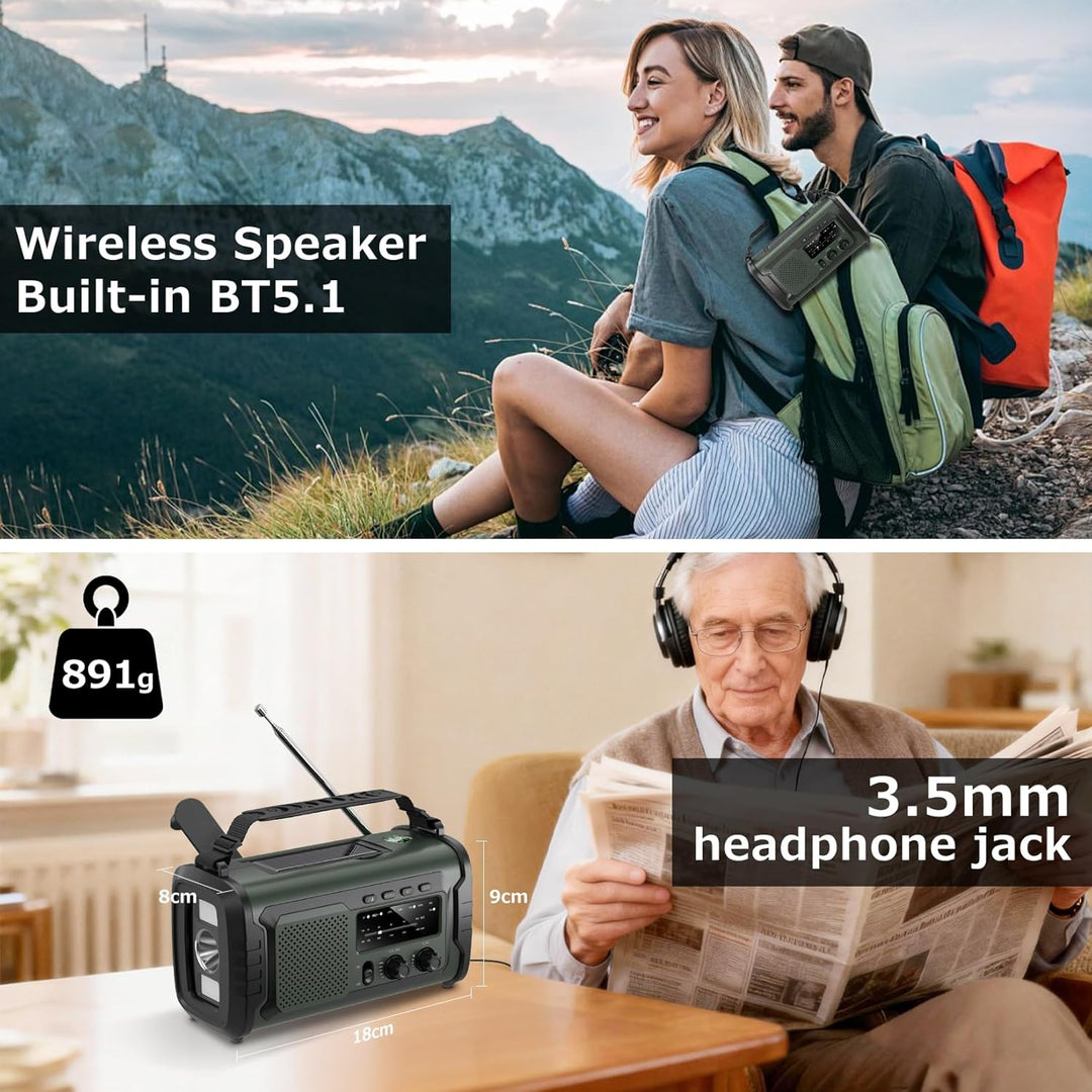 Kurbelradio 27000mAh, Notfallradio Solar Kurbel FM/AM Mit Bluetooth, SOS Alarm Emergency Radio, Kurb