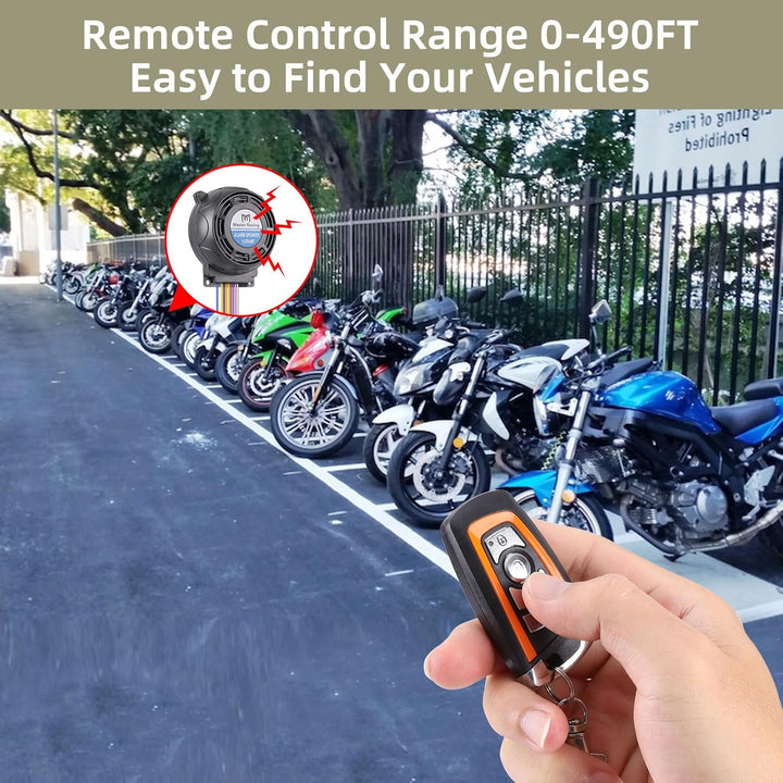 Rupse Motorrad Alarm 125dB, Motorrad Alarmanlage mit Start und Stoppfunktion, 2 Fernbedienung, draht