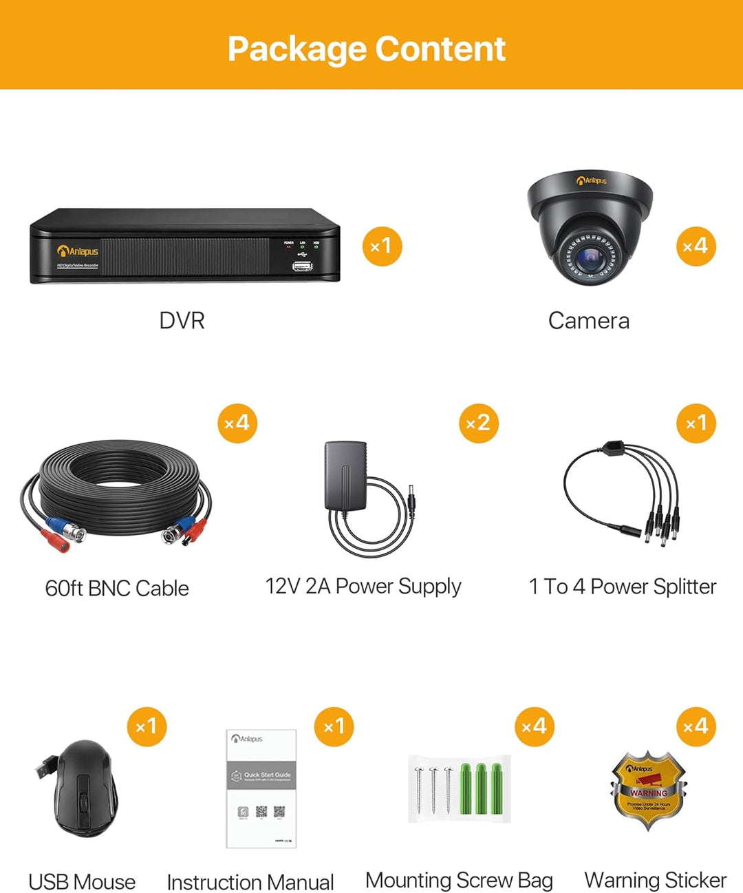 1080P HD Videoüberwachung System 8CH H.265+ 1080P DVR Recorder mit 4X 2MP Aussen Dome Kamera Set ohn