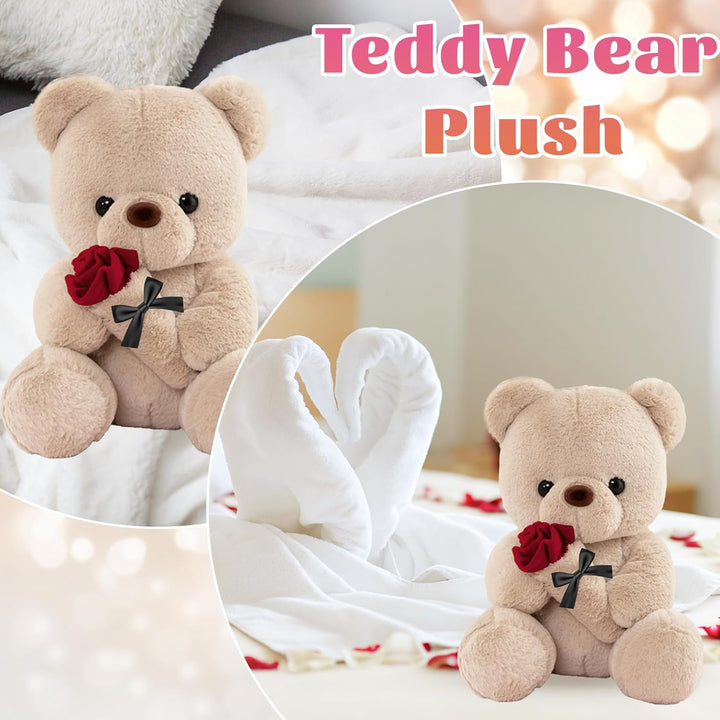Teddybär mit Rose, Geburtstagsgeschenk für Frauen 35cm Kuscheltier | Süsse Kuscheltier Teddy Rosen T